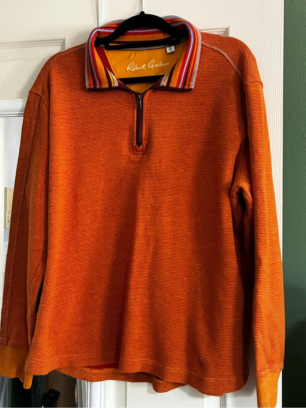 Robert Graham Men's Orange Quarter-Zip Sweater with Striped Collar